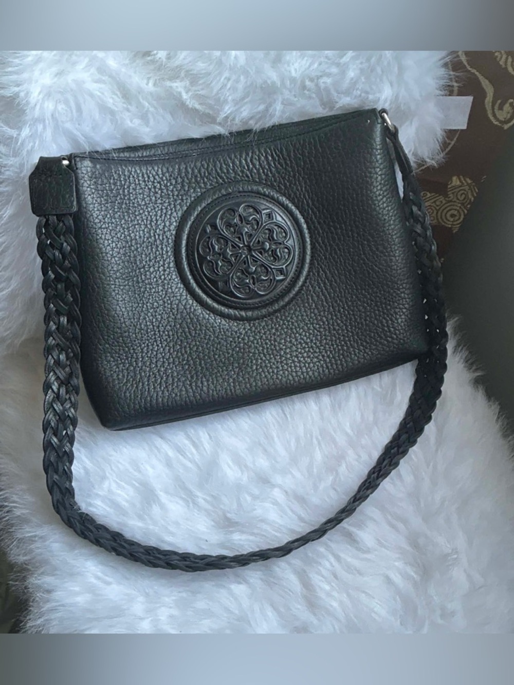 Brighton Black Pebbled Leather Shoulder Bag with Braided Strap